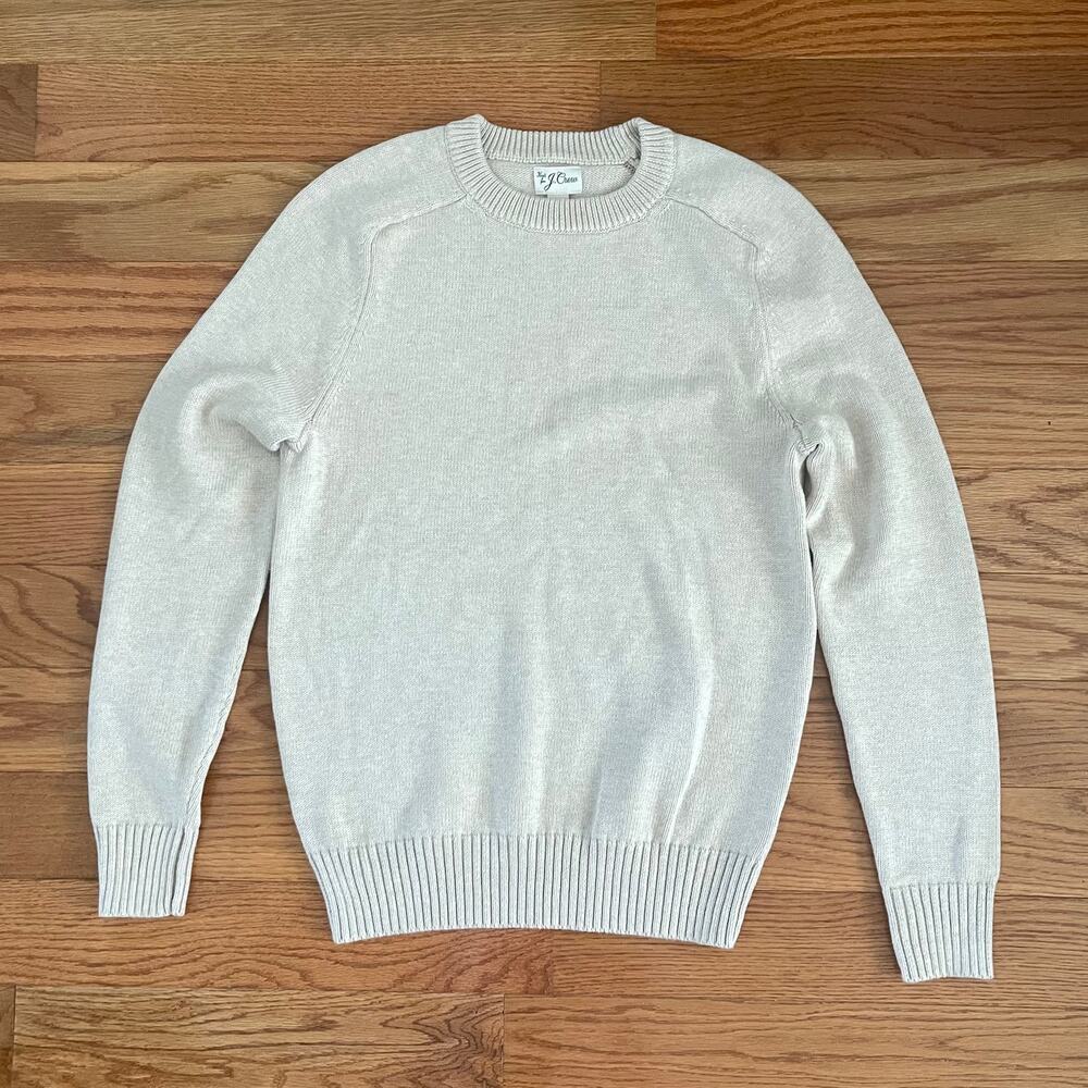 J.Crew Heritage Cotton Crewneck Sweater Mens XS Heather Sand Pullover Knit B1841